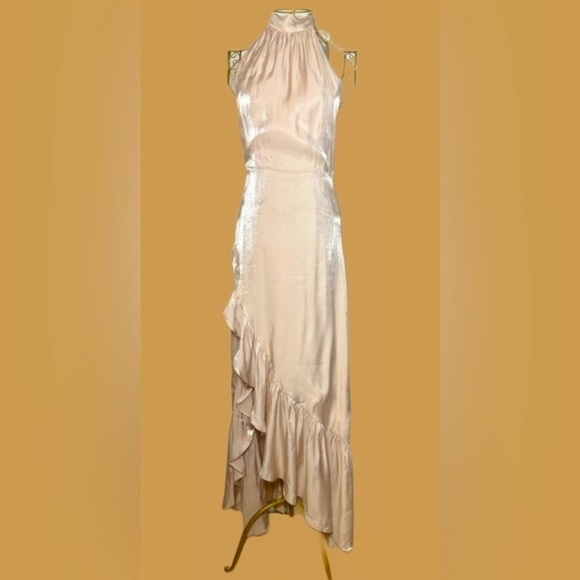 NWT XIX Palms Hawaiian Apricot Flowy Halter Ruffled Dress, Leg Slit & Low Back S - Picture 9 of 16